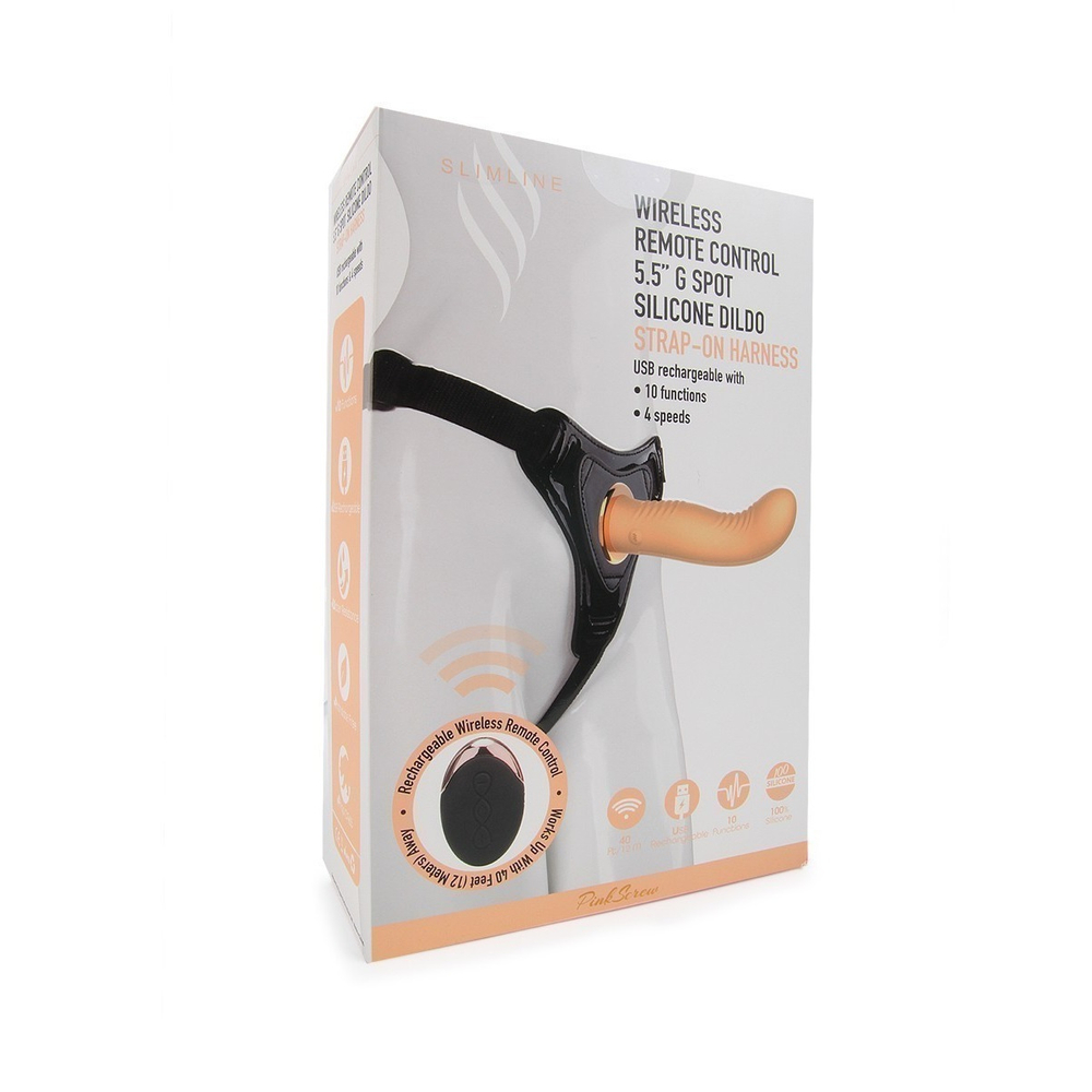 Страпон с вибрацией и пультом ДУ 10 режимов телесный 14 см