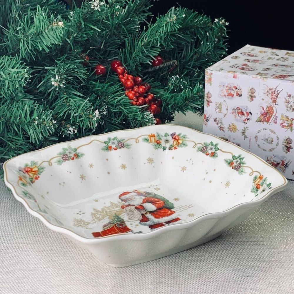 Lenardi 205-315 Квадратный салатник 23x6см НОВЫЙ ГОД в под.уп.(х18)Фарфор