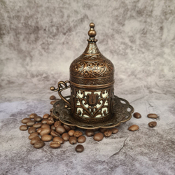 Кофейный набор "Купол" на 2 персоны с лукумницей и подносом/ACAR. Турция (золотистый)