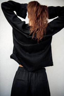 ZARA БРЮКИ BARREL ИЗ ЛЬНА — ZW COLLECTION, ЧЕРНЫЙ