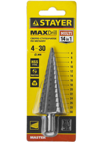 STAYER 4-30 мм, 14 ступеней, сталь HSS, ступенчатое сверло (29660-4-30-14)