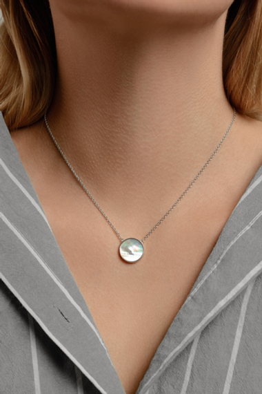 Серебряное колье "Диск" с перламутром