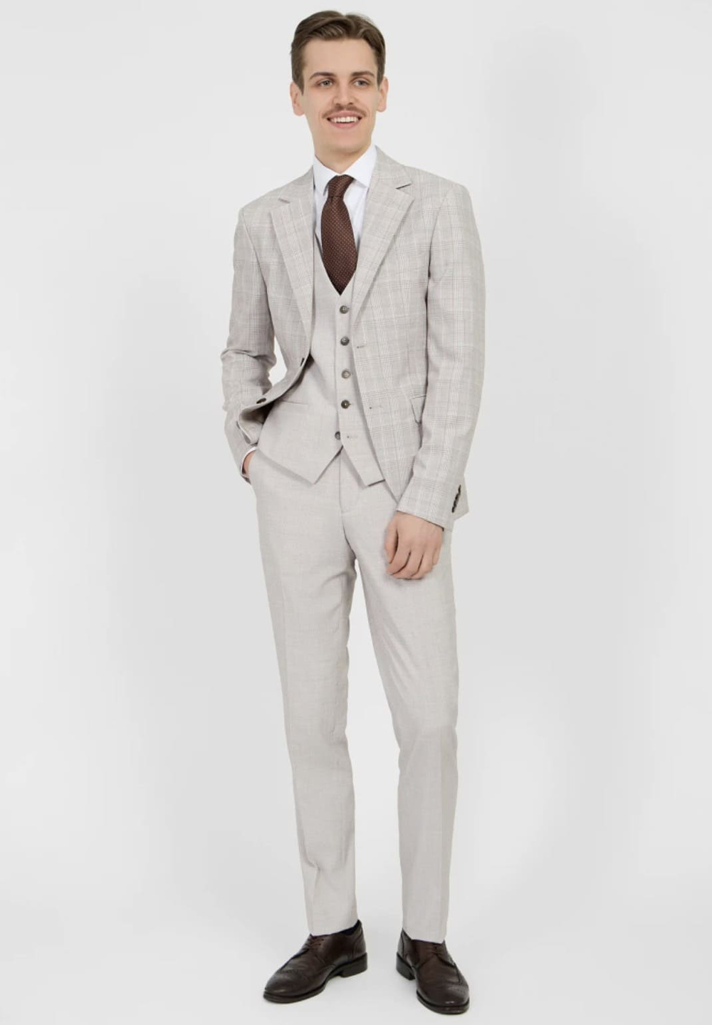 Мужской классический костюм в клетку (бежевый) А40