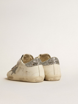Super Star with silver glitter star and ice-gray suede tongue