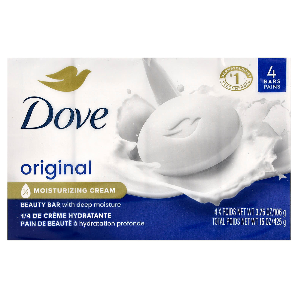 Dove, Мыло Beauty Bar, глубокое увлажнение, белое, 4 шт., По 106 г (3,75 унции)