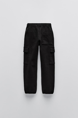ZARA БРЮКИ КАРГО SOFT, ЧЕРНЫЙ