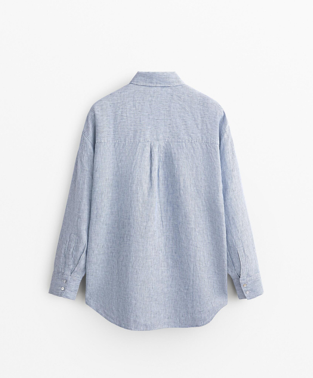 Oysho Рубашка свободного кроя из 100% льна, голубой