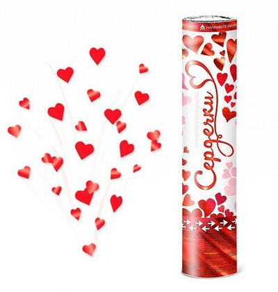 Пневмохлопушка Сердечки с красной печатью (тиснение)