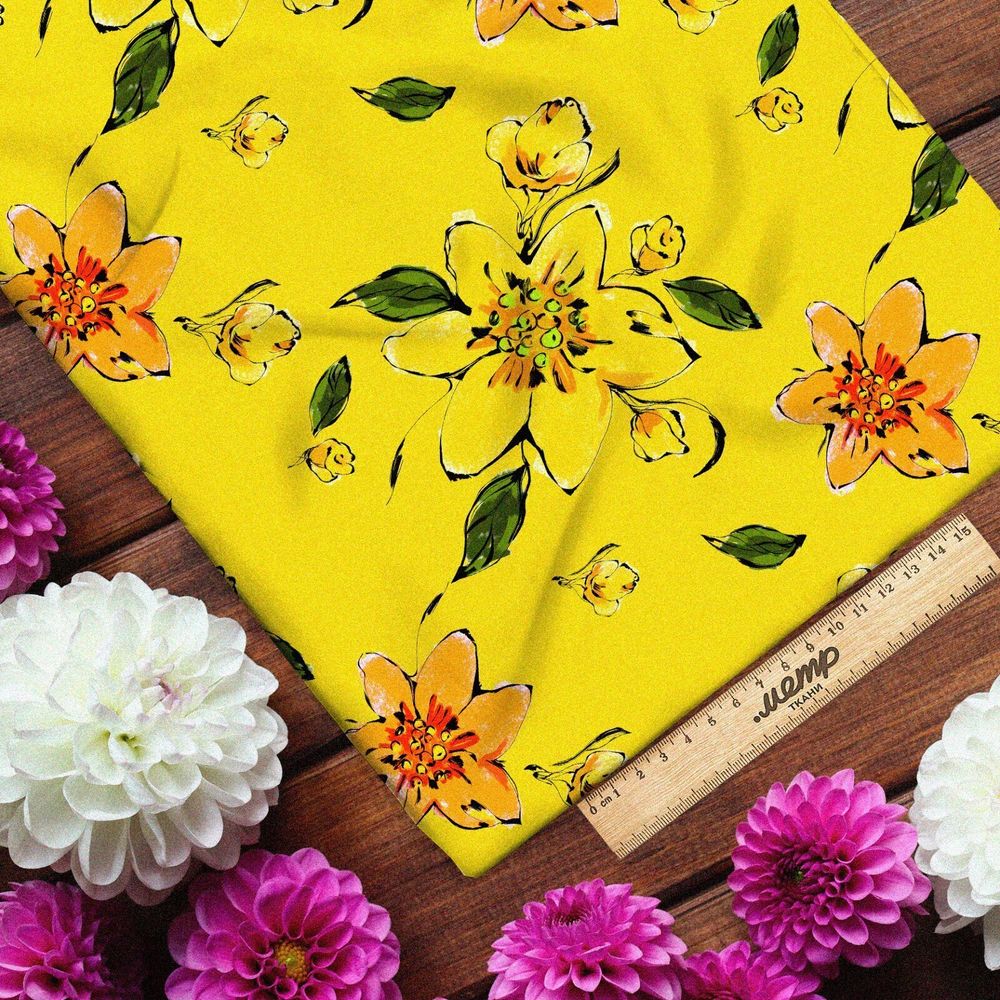 Ткань мембрана жёлтые оранжевые цветы