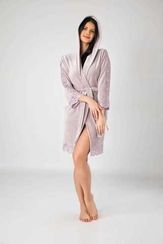 Халат женский велюровый с кружевом 0451 лиловый  NUSA Турция