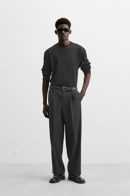 ZARA ФУТБОЛКА С ДЛИННЫМИ РУКАВАМИ, ЧЕРНЫЙ