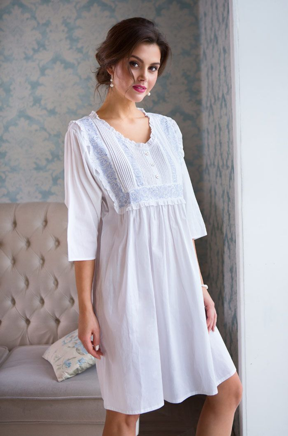 Ночная сорочка Helene из хлопка (Размер: L) (Цвет: белый с золотистым)