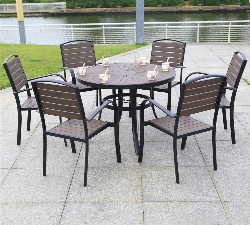 Алюминиевый круглый стол D105 ПОЛИВУД-2 «POLYWOOD-2» цвет каштан арт.1023