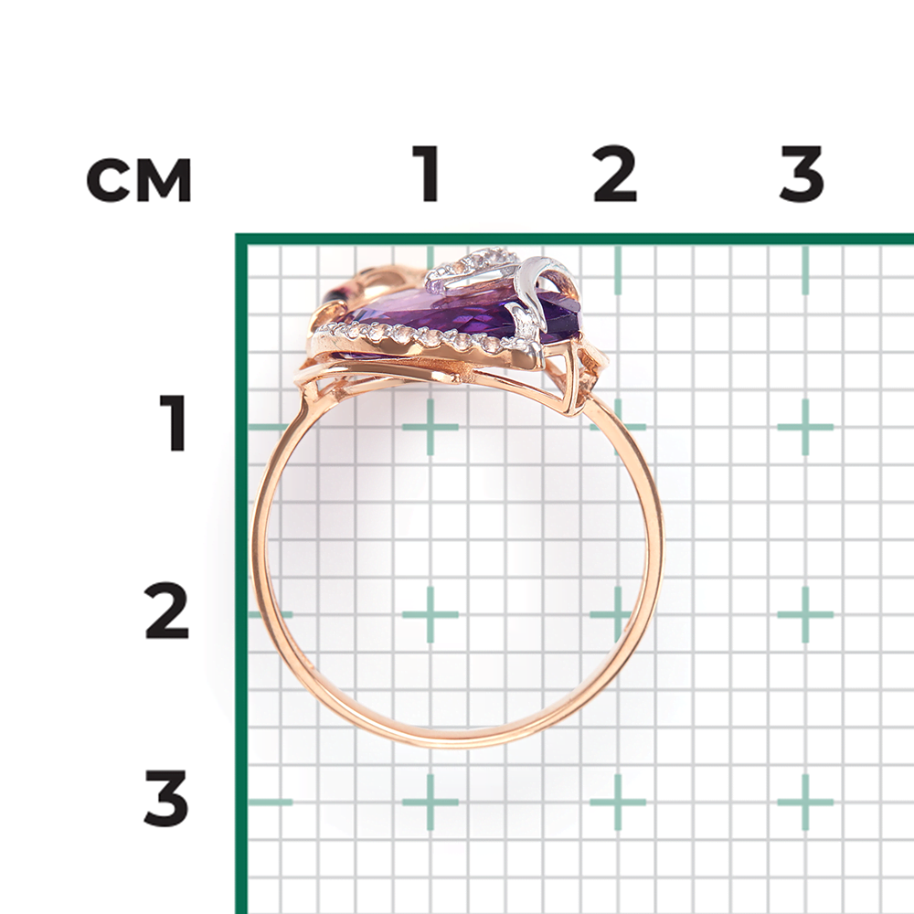Кольцо «Фламинго» из красного золота с аметистом, натуральными топазами white и эмалью