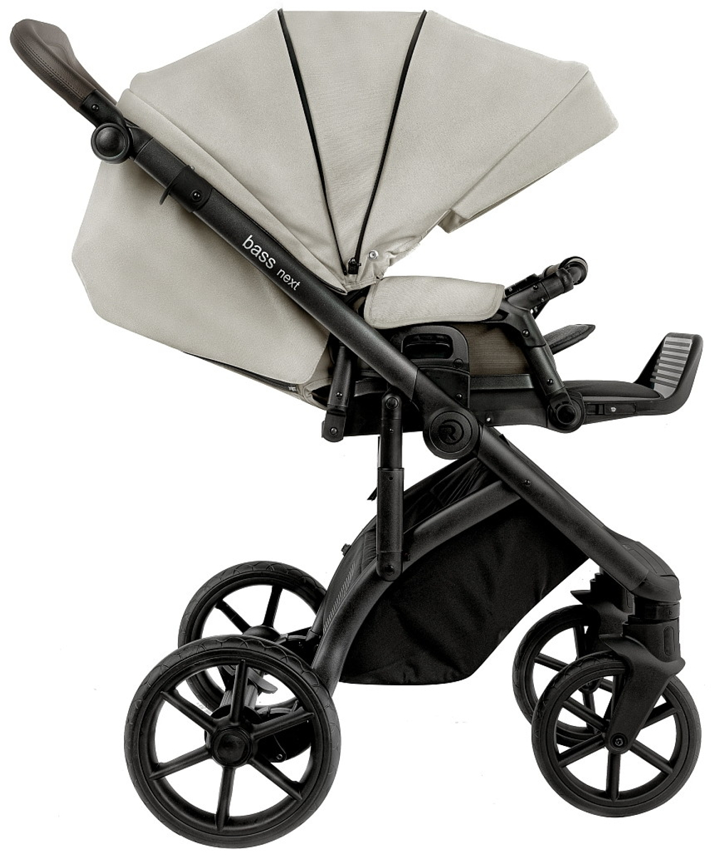 Детская коляска Roan Bass Next 2.0 3 в 1 с автокреслом Tutis Elo Lux EduSky Black BSN/45/2 Marzipan/Black/руч.Cappuccino(2 места)