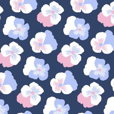 Купить красивую ткань с фиалками. Крупные цветы фиалки на темно синем. Buy flower fabric with violet