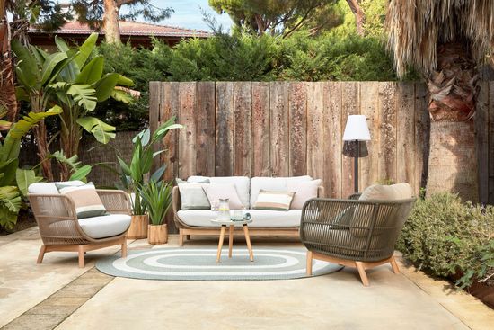 3-местный диван Catalina из бежевой веревки и массива акации