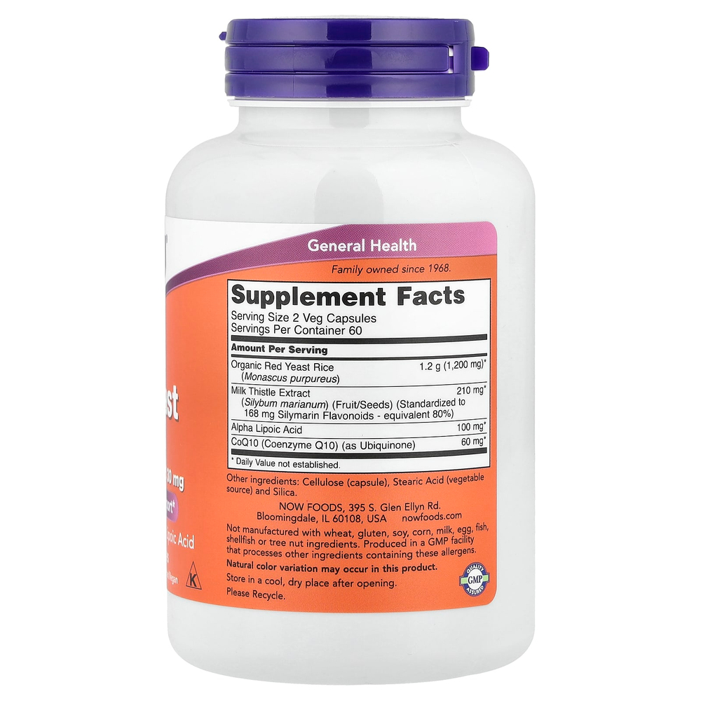 NOW Foods, Красный дрожжевой рис, 120 растительных капсул