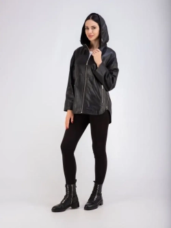 Куртка кожаная натуральная оверсайз с капюшоном