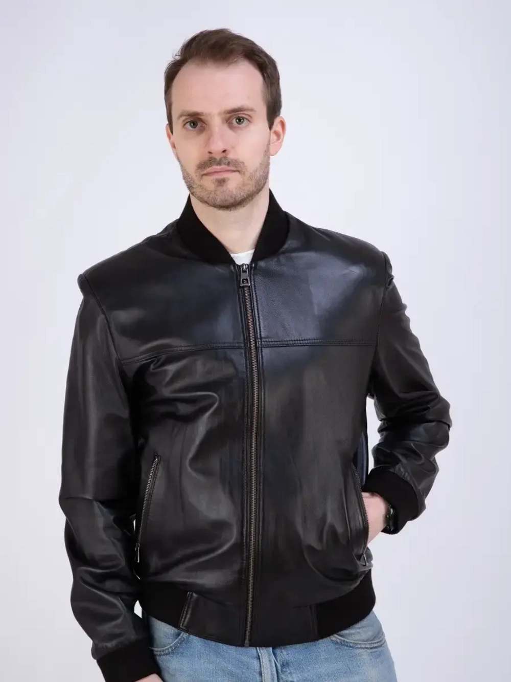 Бомбер из натуральной кожи