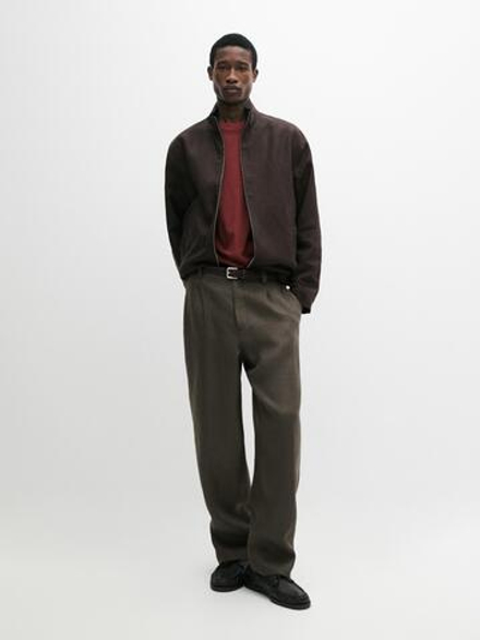 Massimo Dutti Льняные брюки с узором «ёлочка», зеленый