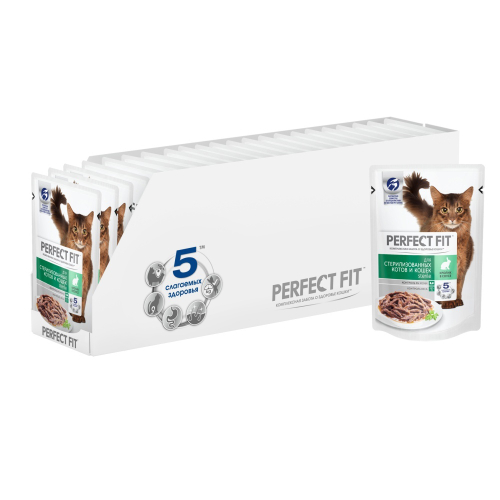 Влажный корм Perfect Fit Sterile для стерилизованных кошек, с кроликом в соусе, 28 шт x 75 г