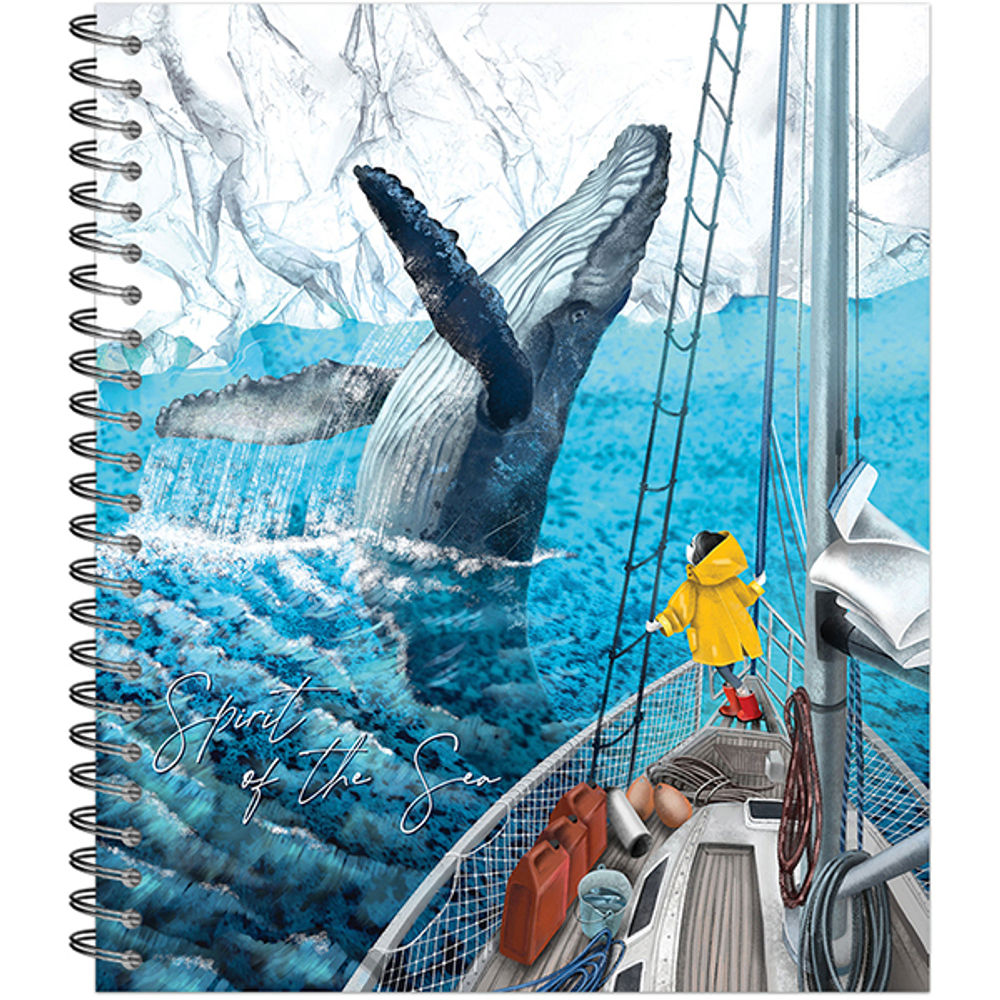 Тетрадь общая 48 листов на металлическом гребне "Девочка и киты"