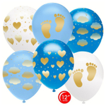 Воздушные шары Орбиталь с рисунком С Днем Рождения Новорожденный для мальчика, 25 шт. размер 12" #812228
