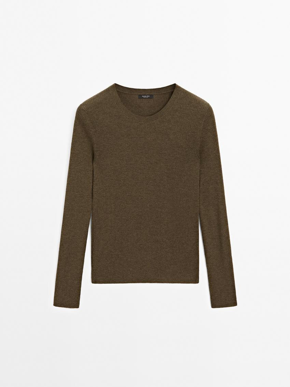 Massimo Dutti Свитер из смесовой шерсти в рубчик, кротово-коричневый