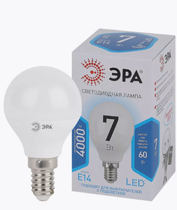 ЛАМПА СВЕТОДИОДНАЯ  ЭРА LED SMD P45-7W-840-E14
