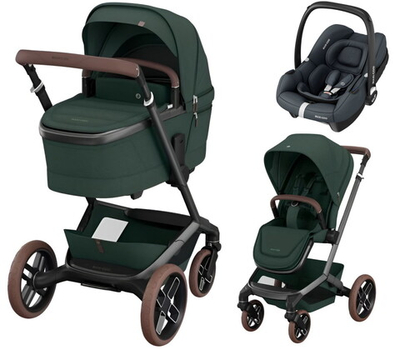 Детская коляска Maxi-Cosi Fame 3 в 1 с автокреслом CabrioFix Essential graphite Twillic Green/зеленый
