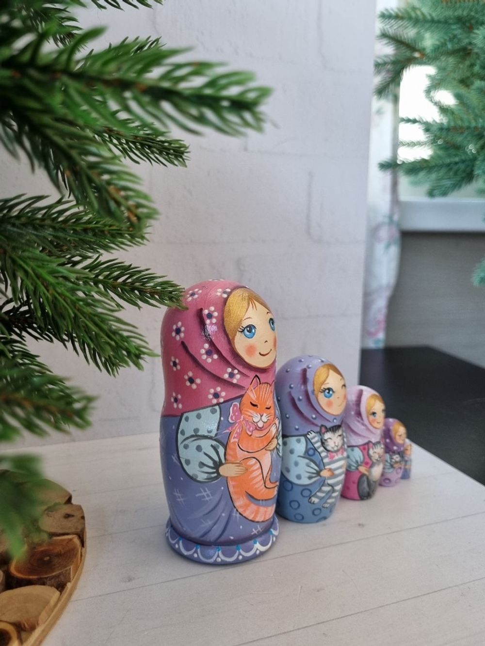 Матрешка детская 5м 12см с котиком