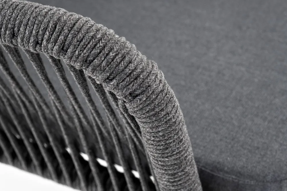 "Лион" стул плетеный из роупа, каркас алюминий серый (RAL7022) муар, роуп серый круглый, ткань серая 017