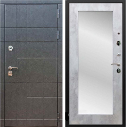 Входная металлическая дверь с зеркалом ReХ (РЕКС) 21 Штукатурка графит Пастораль Бетон светлый