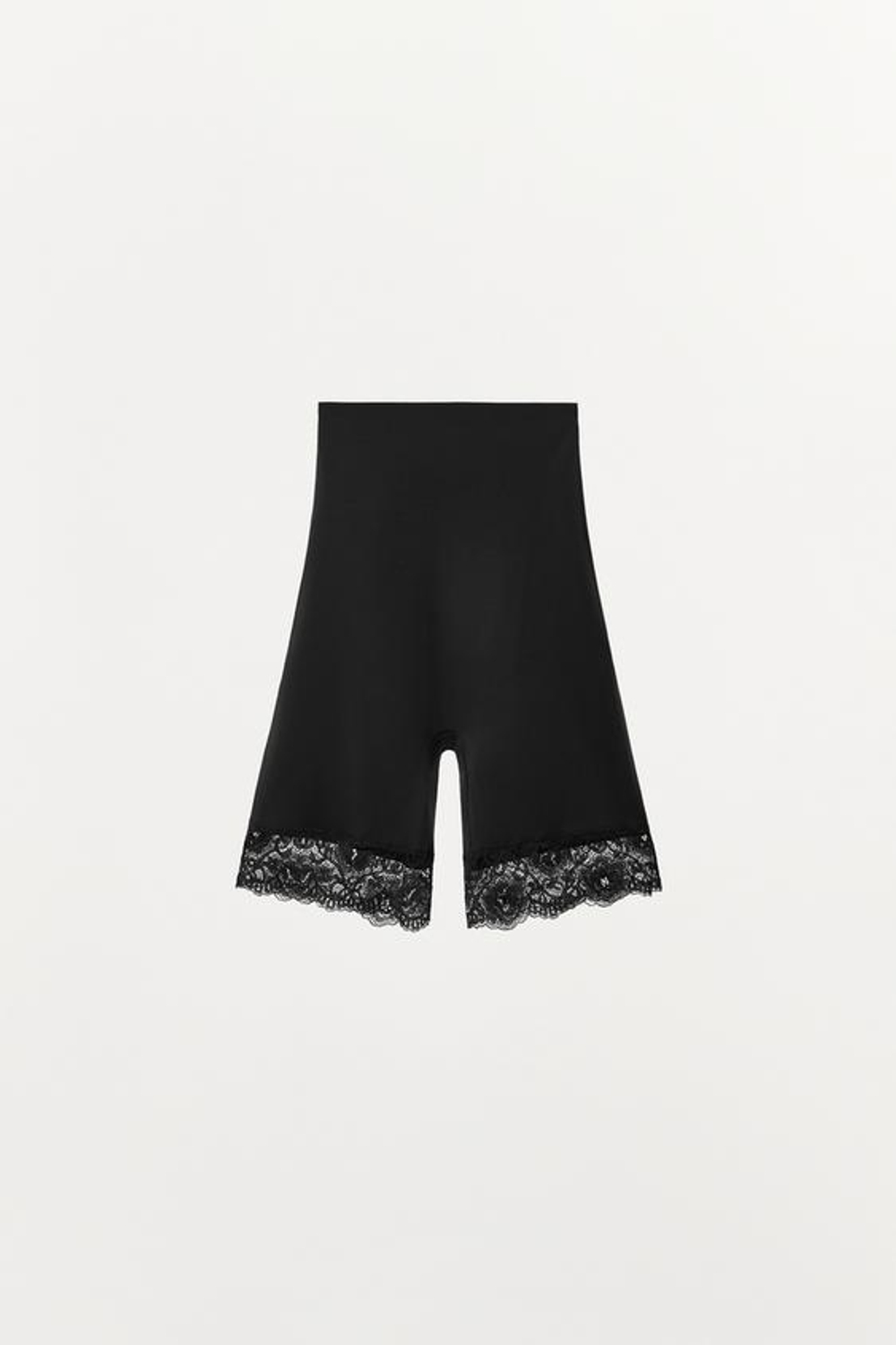 ZARA ШОРТЫ ИЗ СМЕСОВОГО ПОЛИАМИДА С КРУЖЕВОМ, ЧЕРНЫЙ