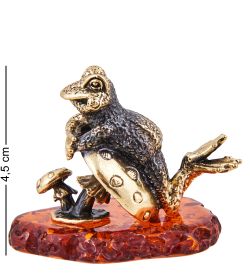 Народные промыслы AM-3691 Фигурка «Лягушка на расслабоне» (латунь, янтарь)