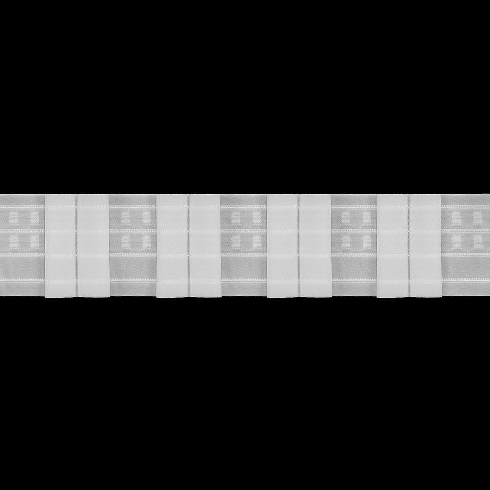 Лента (тесьма) шторная: сборка бантовая (1:2.75) 80 мм / 50 метров, (2 ряда петель, 4 шнура), C807 белый