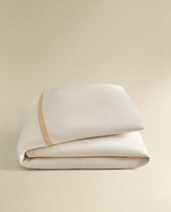 ZARA HOME САТИНОВЫЙ ПОДОДЕЯЛЬНИК С КАЙМОЙ, ЗОЛОТИСТЫЙ