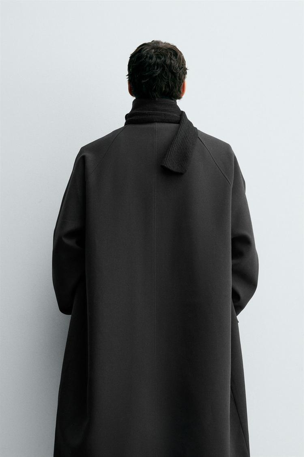 ZARA ТРЕНЧ ОВЕРСАЙЗ С ШЕРСТЬЮ, ЧЕРНЫЙ