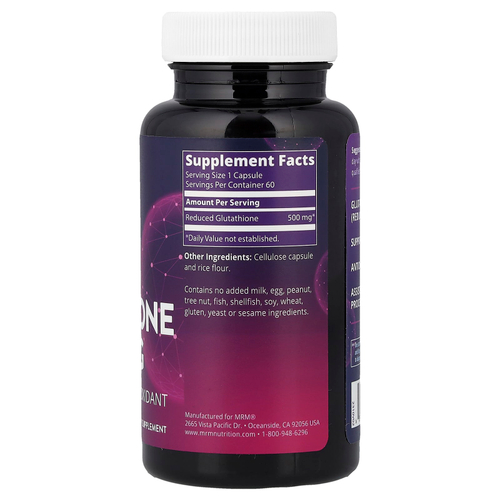 MRM Nutrition, С пониженным содержанием глутатиона, 500 мг, 60 веганских капсул