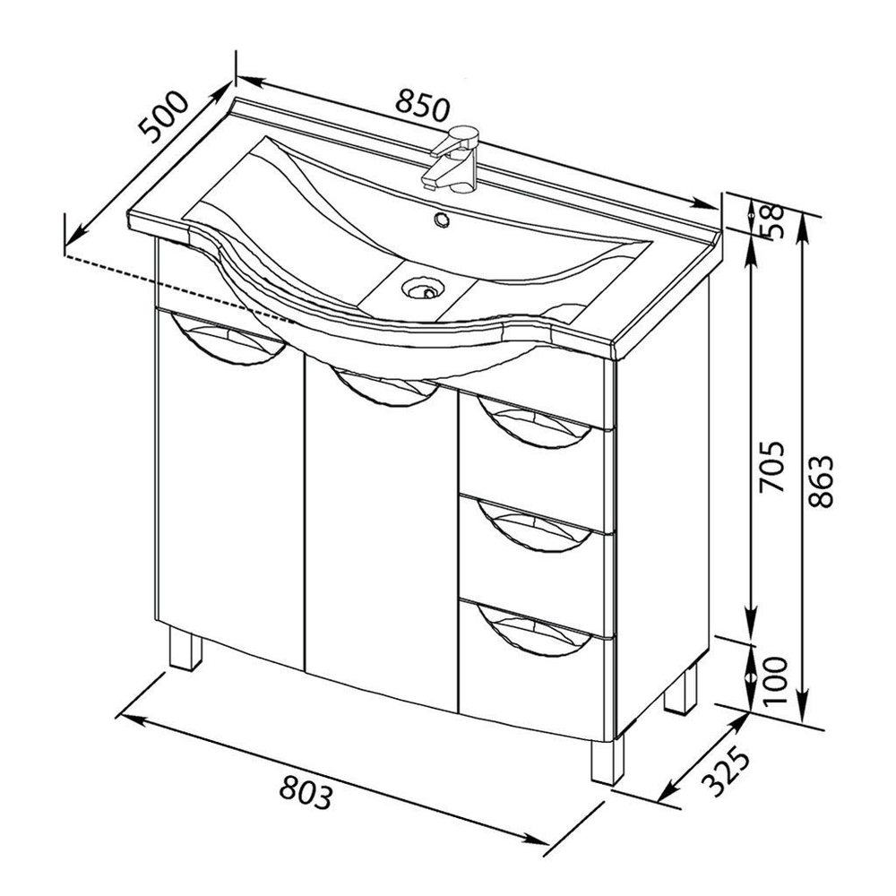 Тумба с раковиной Aquanet Асти 85 черный