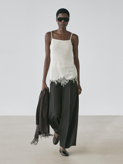 Massimo Dutti Топ в бельевом стиле с кружевом, натуральный/кремовый