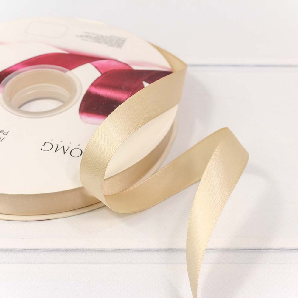 Лента Атласная 1,5см х 110м Полиэстер класс А (Бежевый)