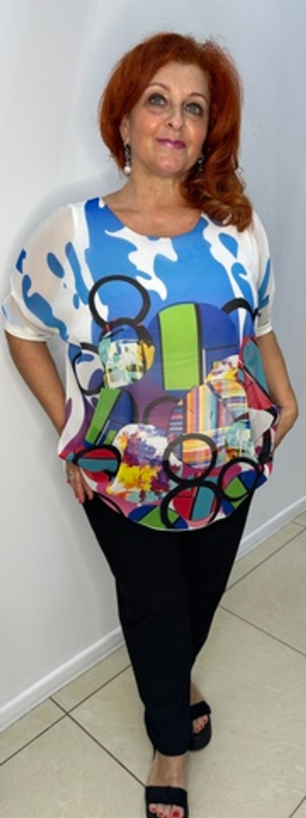 Яркая летняя туника-двойка с оригинальным принтом