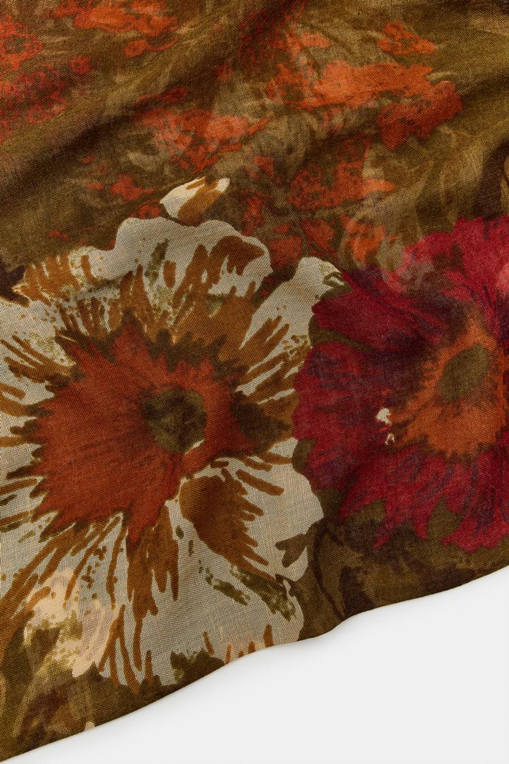 ZARA ПЛАТОК С ЦВЕТОЧНЫМ ПРИНТОМ, ХАКИ