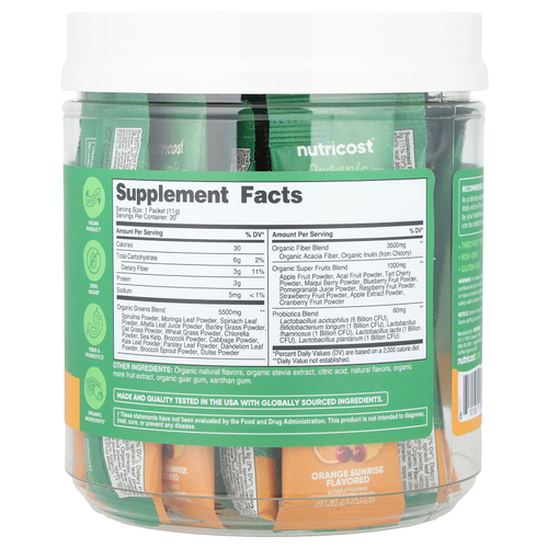 Nutricost, Organic Super Greens, Orange Sunrise, 20 пакетиков по 11 г (0,4 унции)