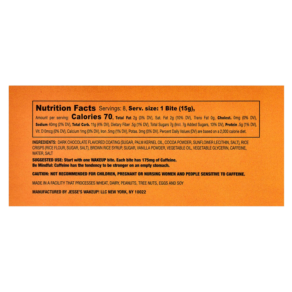 Jesse's WAKEUP!, Rice Crisp Bites, темный шоколад, 8 пакетиков по 15 г (0,53 унции)