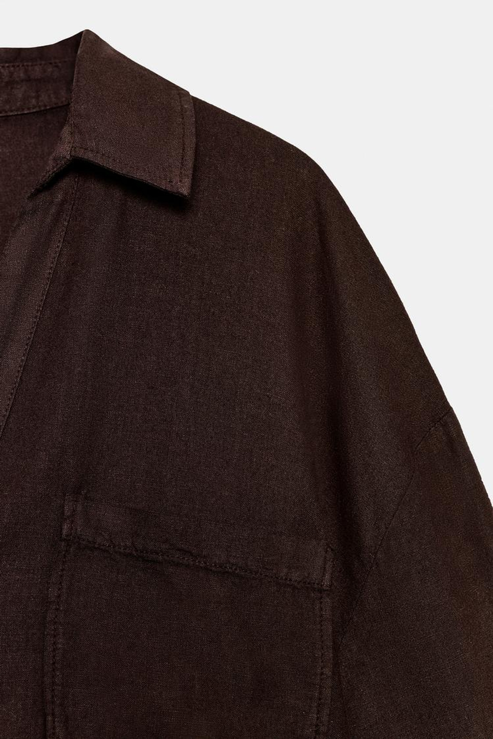 ZARA СВОБОДНАЯ РУБАШКА ИЗ ЛЬНА, КОРИЧНЕВЫЙ