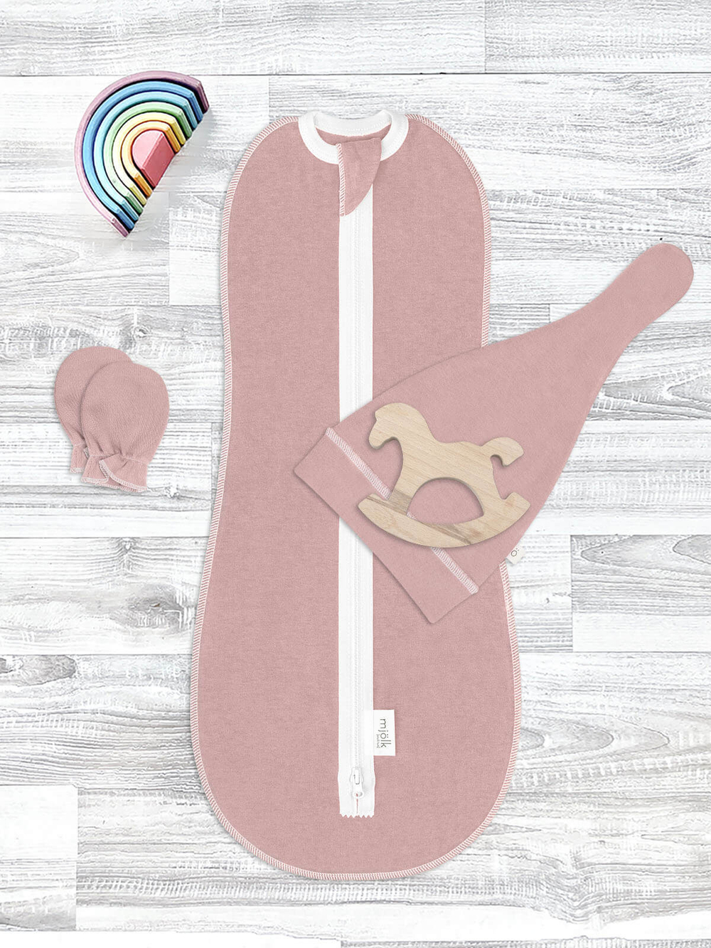 Комплект для новорожденного Mjölk Desert Rose {пеленальный кокон, шапочка, антицарапки}