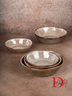 Набор из 4 тарелок мятый фарфор серая глубокая 1300 мл